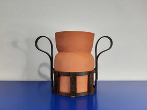 Vase in red earth and matt oxidized iron
